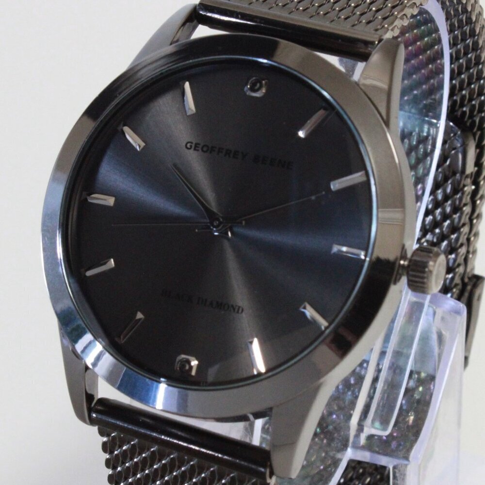 Geoffery Beene Men's Quartz Dress Watch Gun Metel Grey Milanese Bracelet 42mm - Picture 10 of 13